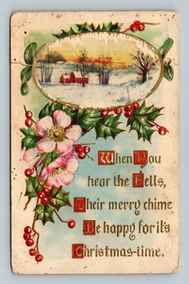 When you hear the bells their merry chime be happy Christmas Embossed Postcard