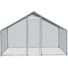 10x6FT Metal Chicken Coop Walk-in Poultry Cage Chicken Runs with Roof Cover Yard