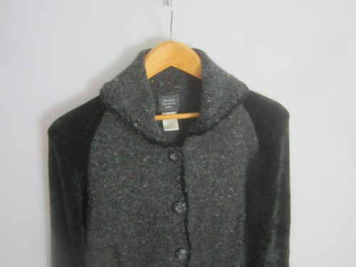 Vtg Susan Bristol Womens M Gray Black Wool Tweed LS Embroidered Cardigan Velour - Picture 4 of 11