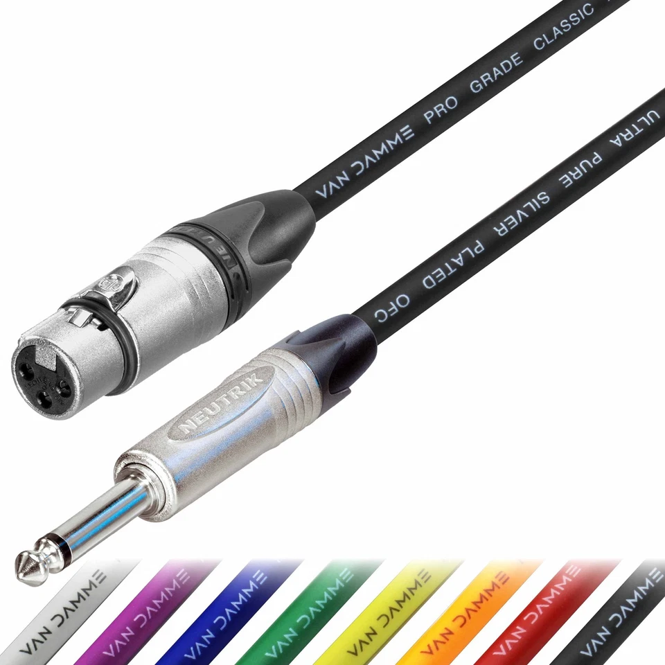 Neutrik Female XLR to Mono Jack TS 1/4 6.35mm Lead Van Damme Cable Unbalanced
