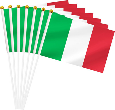 50 Pack Italy Mini Stick Flag, Italian Hand Held Small Miniature Stick Flag, Nat