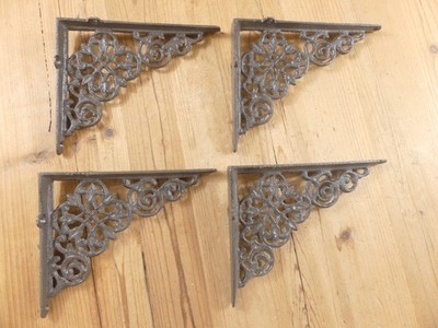 4 Cast Iron Shelf Brackets New Old Style Rustic 7.75'' x 6.25'' Corbels Book Wall