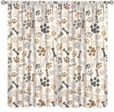 Dog Paw Window Curtain,Animal Footprint Theme Cute Pet Brown Print Cloth Farb...
