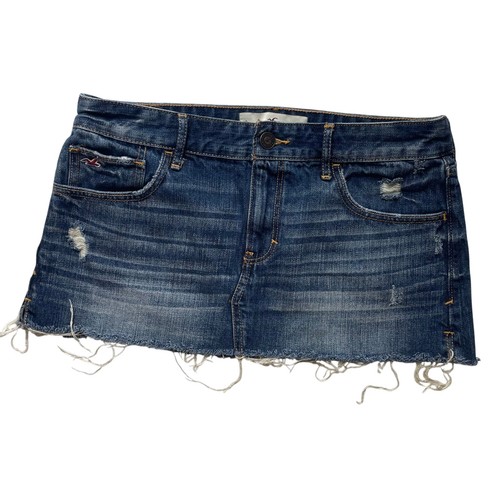 Y2K Hollister Denim Blue Micro Mini Skirt Sz 29 Women's Low Rise Distressed