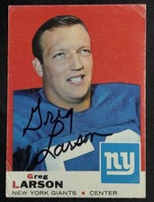 1969 Topps Hand Signed Auto Greg Larson #106 New York Giants