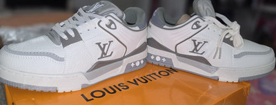 Louis Vuitton LV Trainer Men s Low Top Lace-Up Sneakers White/Gray Leather 0280