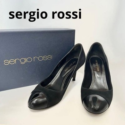 Seltene Sergio Rossi schwarze Wildleder-Pumps offene Zehenpartie 36,5 EU 6,5 US