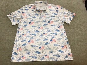 New HUK Fishing Patriotic PURSUIT “FISH & FLAG” Polo Shirt, WHITE, XXL, Bass