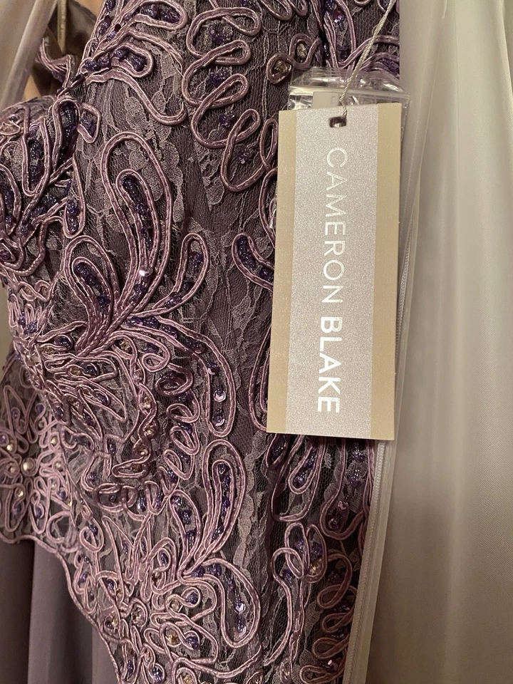 Cameron Blake 116654-VESTIDO DE NOITE-NOVO COM ETIQUETAS TAMANHO 10 MOB/MOG FITA CORPETE COM CHIFFON - Imagem 4 de 4