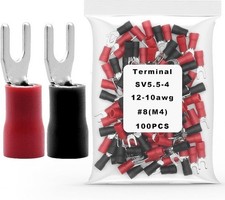 100 Pcs 12 10 AWG 8 Brass Insulated Fork Spade Connector Red Black U Type