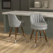 24" Counter Height Bar Stools Set of 2 Swivel Kitchen Bar Chair with Back Grey