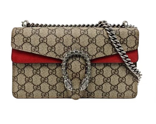 Gucci Beige/Red GG Supreme Canvas and Suede Small Dionysus Shoulder Bag