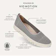 VIONIC Uptown Skimmer Knit Flats Sneaker Slip On Shoes Gray Blue Metallic 8.5