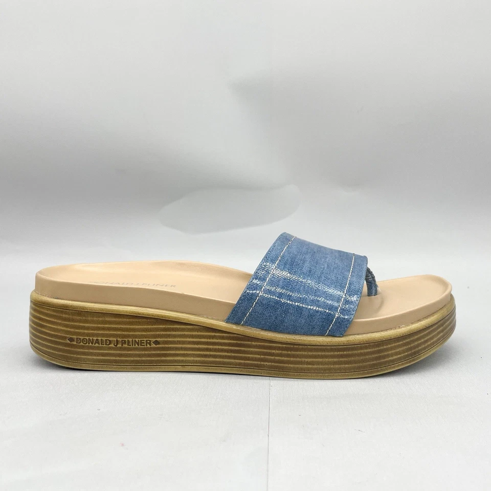 Donald Pliner Mujer 9.5M Fifi Sandalias Zapatos Denim Azul Tanga Plataforma Cuña Foto 2 de 4