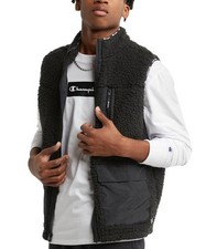 CHAMPIONMen's Cozy Standard-Fit Mixed-Media Plush Fleece Vest Black Large NWT