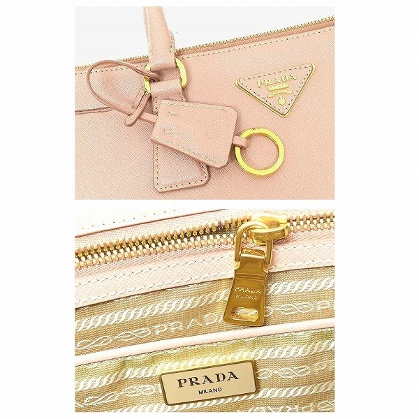 anb PRADA Galleria Handbag Tote Bag Pink Beige Triangle Logo Plate Women s 89523 thumbnail 8