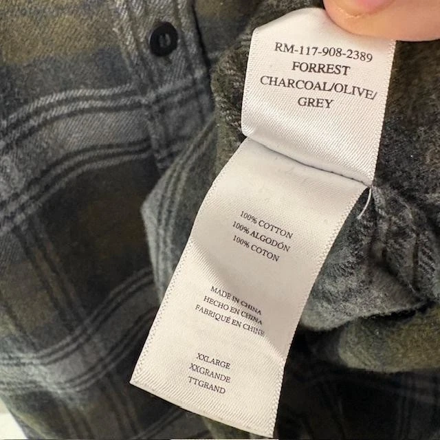 Rails Shirt Mens 2XL Forrest Charcoal Olive Grey Plaid Button Front Cotton - Image 4 of 4