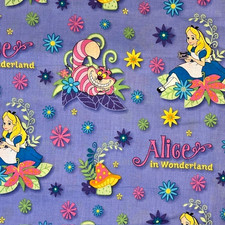 Alice in Wonderland Cheshire Cat Mushroom Purple Fabric BTY Disney License