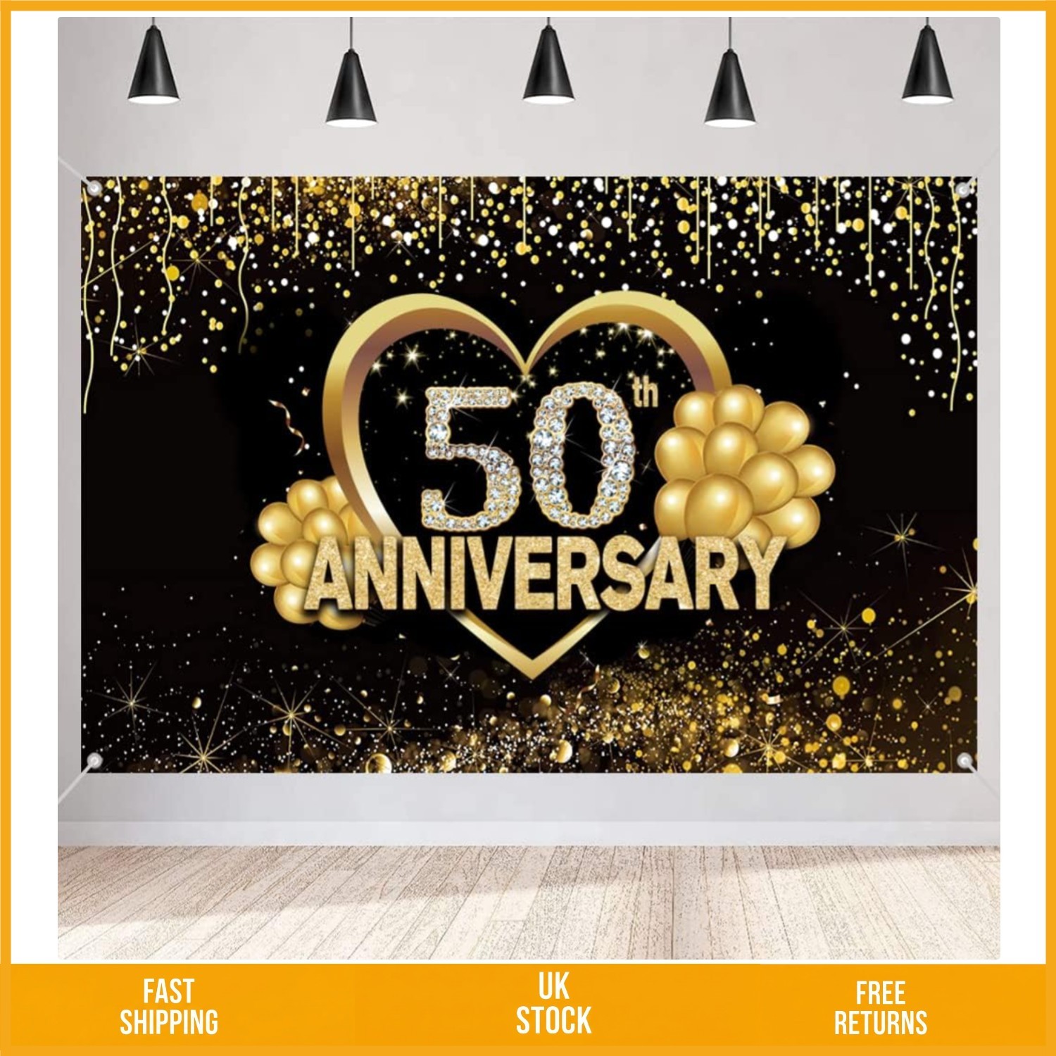 Elegant Gold 50th Wedding Anniversary Party Backdrop Banner 150 cm x 90 cm