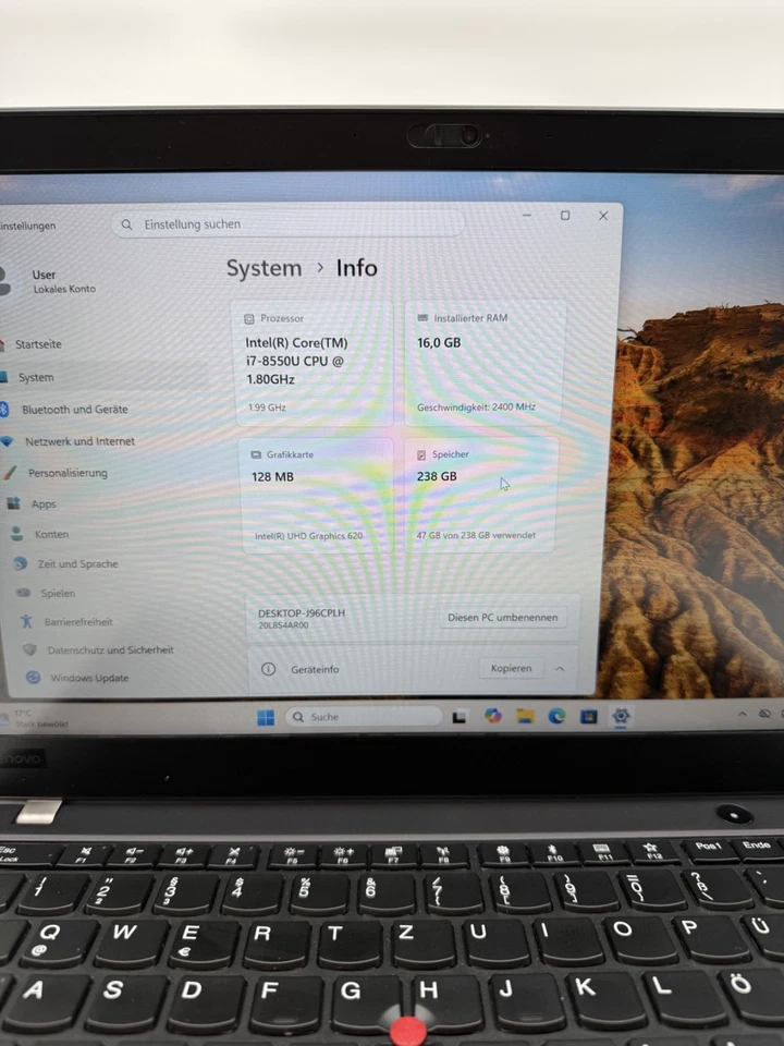 Lenovo ThinkPad T480s · i7-8550U · 16GB · 256GB, Foto 2 von 5