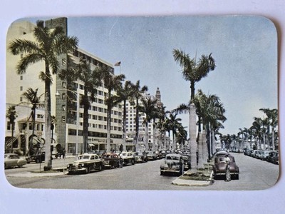 Tropical Biscayne Blvd. Showing Terrace and Hotels 1950's Miami Unposted