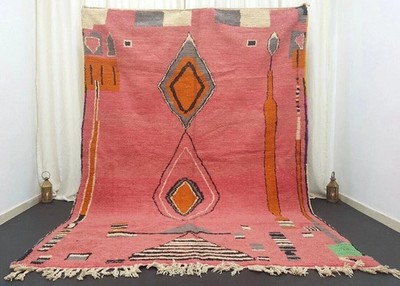 Hand Knotted Moroccan Berber Wool Rug Color Multicolor Design Handmade Carpet Ru