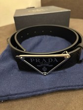 Prada milano black triangle logo belt men size 80