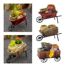 Cart Flower Pot Flower Stand Wheel Barrow Reusable Resin Flowerpot for Courtyard