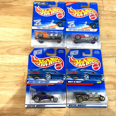 Hot Wheels 1997 & 1999 First Editions incl. Way 2 Fast Cars 1996-1998- Lot of 4