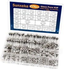 275pcs Fast Blow Glass Fuse Kit 24 Values 250V/125V 5x20mm 6x30mm Assorted Set