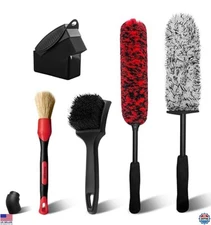 5-Pack Wheel Cleaning Kit, Bendable Brushes & Microfiber Rim Cleaner, Red