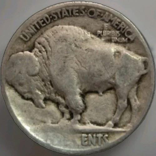 G 1923 Buffalo Nickel Strike Through Reverse Good Condition 5c Coin Struck Thru