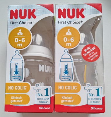 NUK First Choice+ Babyflaschen No Colic 0-6, 150 ml, Temperature Control, 2 Stk