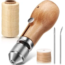 5 Pieces Sewing Awl Kit, Leather Sewing Stitching Leather Craft Awl with Need...