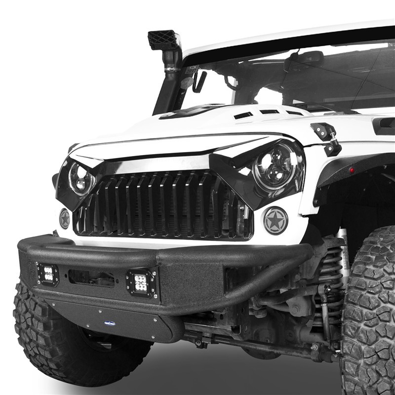 For 2007-2018 Jeep Wrangler JK Stubby Front Bumper w/Winch Plate & 2x LED Lights