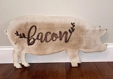 Large rustic Wooden Pig wall hanging wood metal 28”
