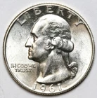 1961-D 25c Washington Silver Quarter - RAW - Great Luster / Nice Coin
