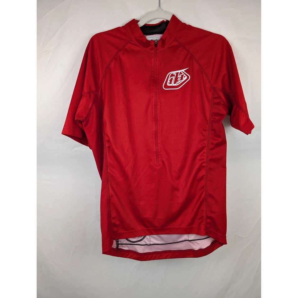 Camiseta deportiva de ciclismo Troy Lee Designs roja manga corta para hombre bolsillos grandes cremallera frontal Foto 2 de 4