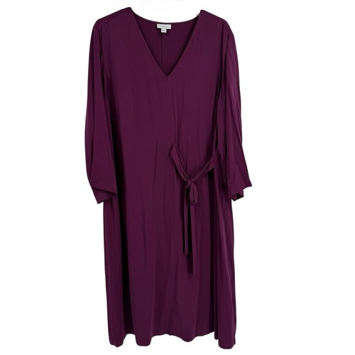Abito midi J. Jill Pure Jill finto avvolgente taglia 2X scollo a V elegante manica a 3/4 viola