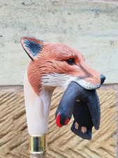 Wooden walking stick hand carved fox  bird handmade wooden walking cane