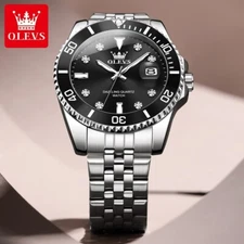 OLEVS Man Fashion Stainless Steel Gems Waterproof Calendar Quartz Wrist Watches