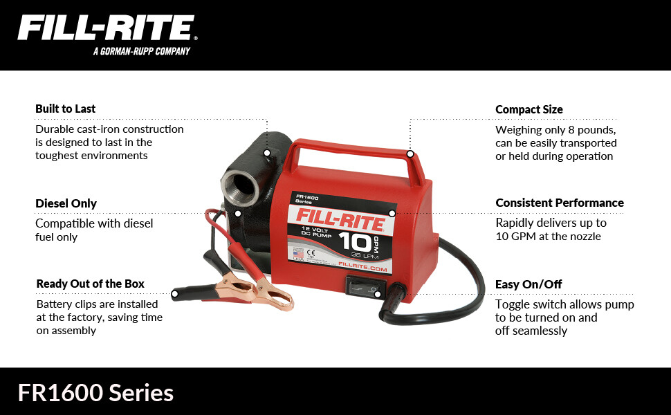 Fill-Rite FR1612 Portable Diesel Transfer Pump (w/Power Cable & Battery ...