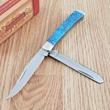 Rough Ryder Trapper Pocket Knife 440A Steel Blades Imitation Turquoise Handle