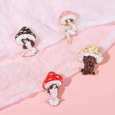 Cartoon Nature Art Brooch Mushroom Girl Brooch Enamel Lapel Pins Backpack Badge 
