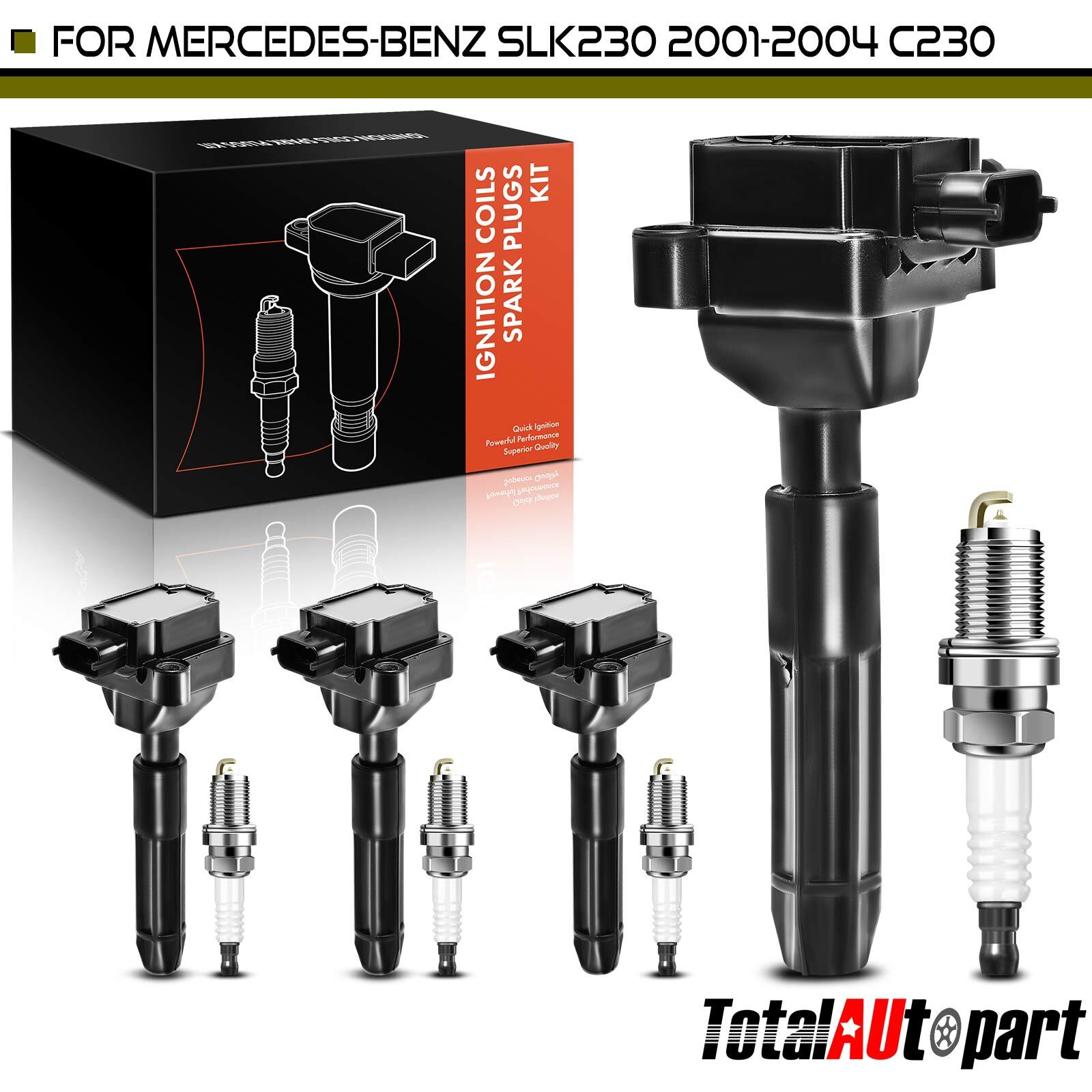 4Pcs Ignition Coil  4Pcs Iridium Spark Plug for Benz SLK230Â R170 2001-2004 C230