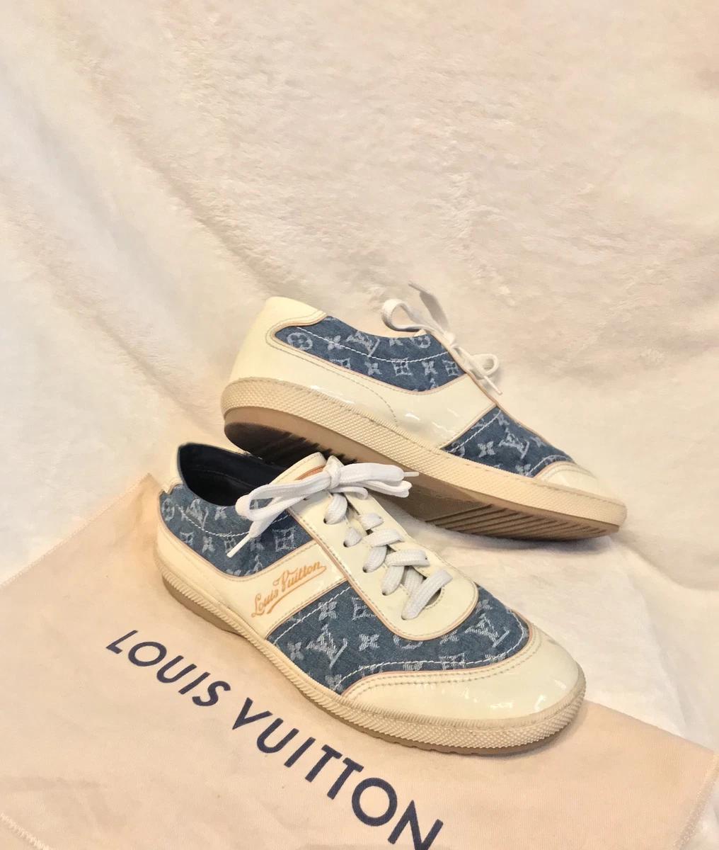 Women's Louis Vuitton Monogram Blue Denim Cream Patent Shoes