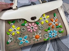 ENID COLLINS Vintage tote hand Bag Flower canvas leather 1960s Used