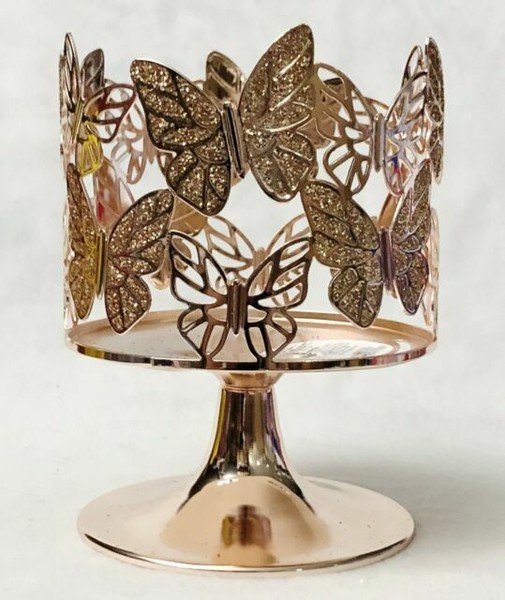 Bath & Body Works Rose Gold 3 Wick Candle Holder Pedestal Home Decor