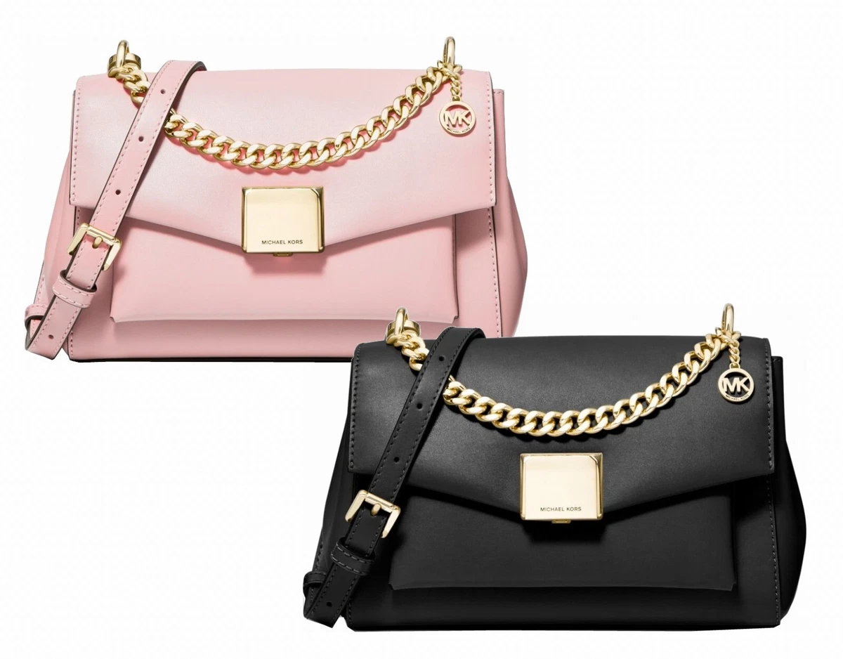 MICHAEL KORS Lita Medium Leather Cross Body Bag 35T0GXPL2O Black Pink 428