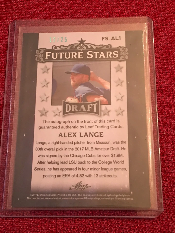 ALEX LANGE 2017 LEAF METAL FUTURE STARS AUTOGRAPH #12/25 CUBS LSU DETROIT TIGERS - Image 2 of 2